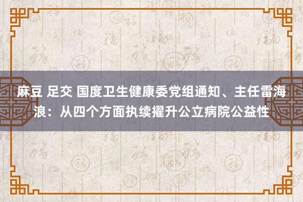 麻豆 足交 国度卫生健康委党组通知、主任雷海浪：从四个方面执续擢升公立病院公益性