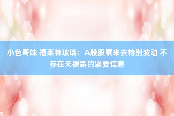 小色哥妹 福莱特玻璃：A股股票来去特别波动 不存在未裸露的紧要信息