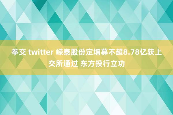 拳交 twitter 嵘泰股份定增募不超8.78亿获上交所通过 东方投行立功