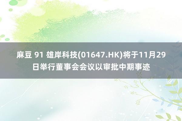 麻豆 91 雄岸科技(01647.HK)将于11月29日举行董事会会议以审批中期事迹