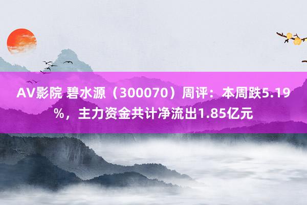 AV影院 碧水源（300070）周评：本周跌5.19%，主力资金共计净流出1.85亿元