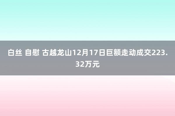 白丝 自慰 古越龙山12月17日巨额走动成交223.32万元