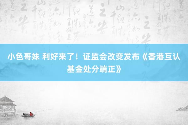 小色哥妹 利好来了！证监会改变发布《香港互认基金处分端正》