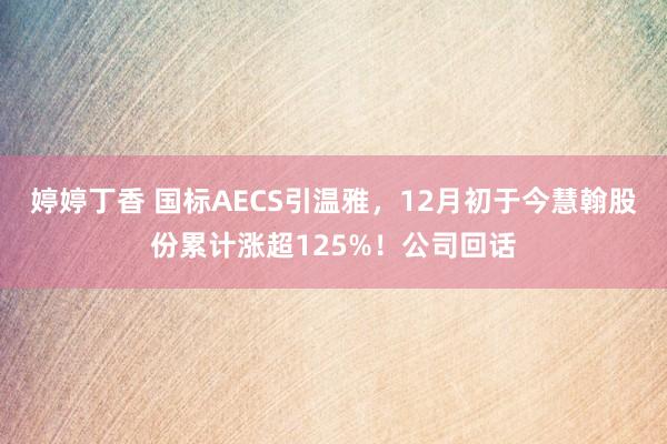 婷婷丁香 国标AECS引温雅，12月初于今慧翰股份累计涨超125%！公司回话