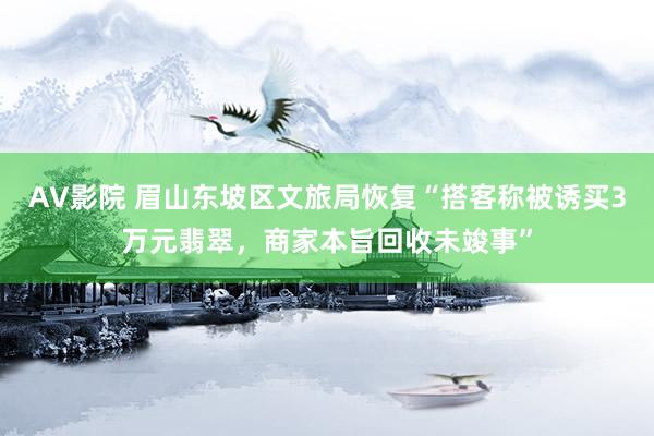 AV影院 眉山东坡区文旅局恢复“搭客称被诱买3万元翡翠，商家本旨回收未竣事”